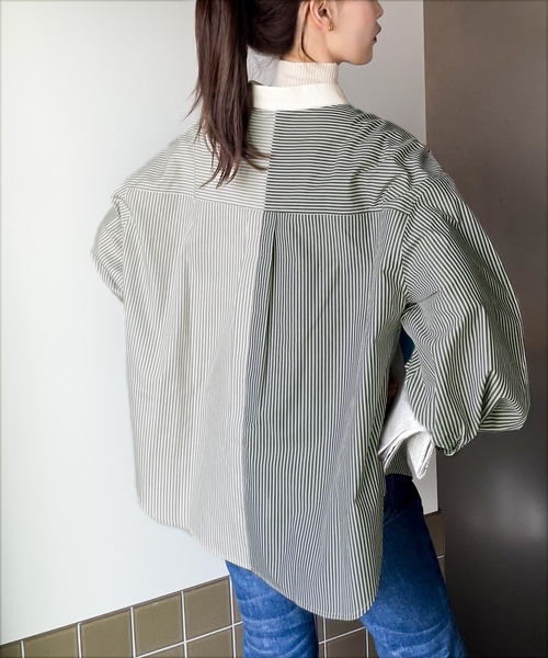 Java（ジャバ）の「《JaVa ジャバコラボ》ストライプ最強説。レトロストライプ柄クレリックシャツ（シャツ/ブラウス・レディース・ブルー系その他3/グレー系その他2/ブルー系その他2/オレンジ系その他/ピンク系その他/イエロー系その他/グリーン系その他/ブルー系その他/グレー系その他/ブラック系その他/ブラック×グレー・SMALL/MEDIUM/LARGE/X-LARGE）」の2枚目の写真