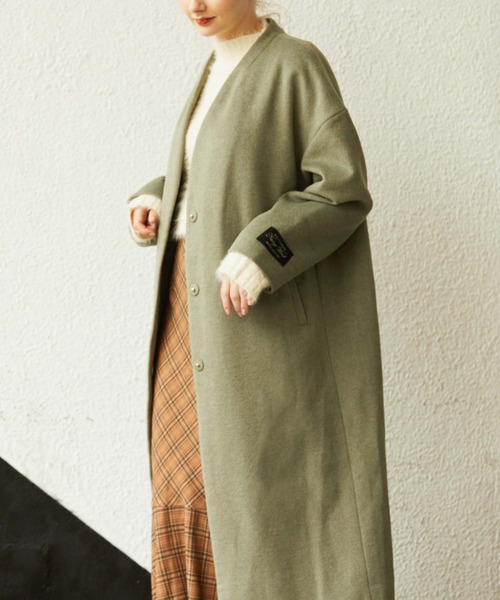 archives（アルシーヴ）の「Ｖネックコート（ノーカラーコート・レディース・グリーン/アイボリー/グレイッシュベージュ/ブラック・MEDIUM）」の8枚目の写真