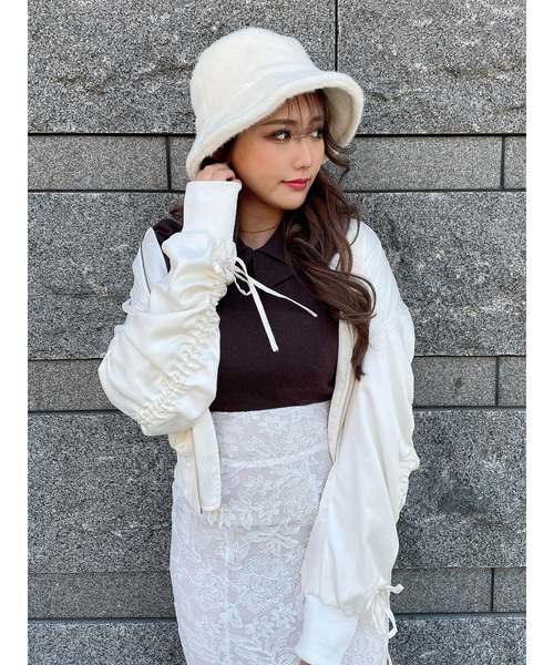 DURAS（デュラス）の「ドロストデザインブルゾン（ブルゾン・レディース・ホワイト/ブラック/ピンク・FREE）」の2枚目の写真