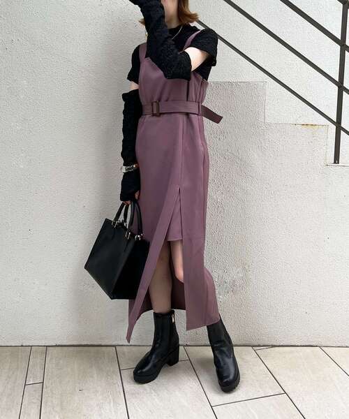 MAJESTIC LEGON（マジェスティックレゴン）の「スリットLadyジャンスカ（ジャンパースカート・レディース・ブラック/モカ/ブラウン系その他2・MEDIUM）」の6枚目の写真