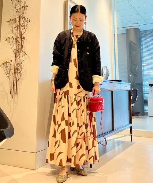 Ray BEAMS（レイビームス）の「Ray BEAMS / ジオメトリック プリント ワンピース（ワンピース・レディース・ホワイト/ベージュ・ONE SIZE）」の22枚目の写真