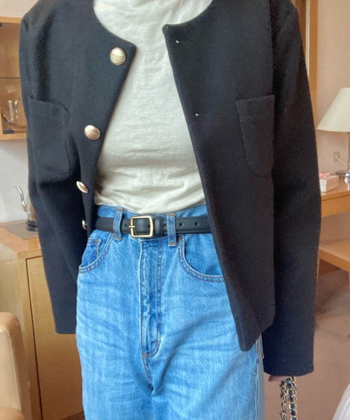 LAUIR（ラウアー）の「スクエアバッグルベルト（ベルト・レディース・ブラウン/ブラック/クリーム・FREE）」の4枚目の写真