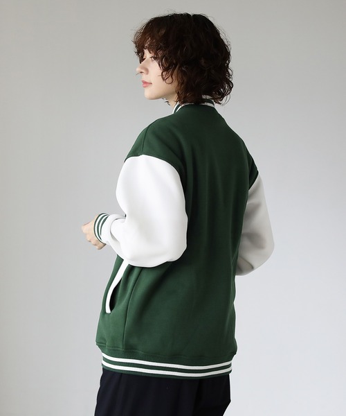 ETELIO（エテリオ）の「袖切替胸ワンポイントロゴスウェットスタジャン（スタジャン・メンズ・ワイン/ネイビー/ブラウン/ダークグリーン・S/M/L）」の13枚目の写真