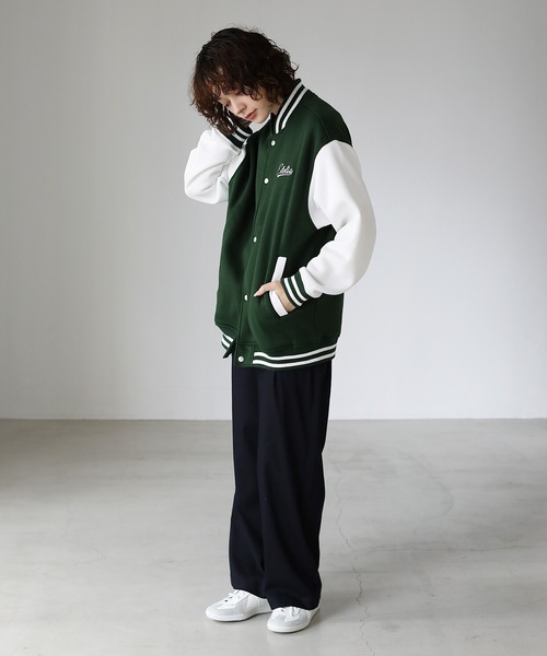 ETELIO（エテリオ）の「袖切替胸ワンポイントロゴスウェットスタジャン（スタジャン・メンズ・ワイン/ネイビー/ブラウン/ダークグリーン・S/M/L）」の16枚目の写真