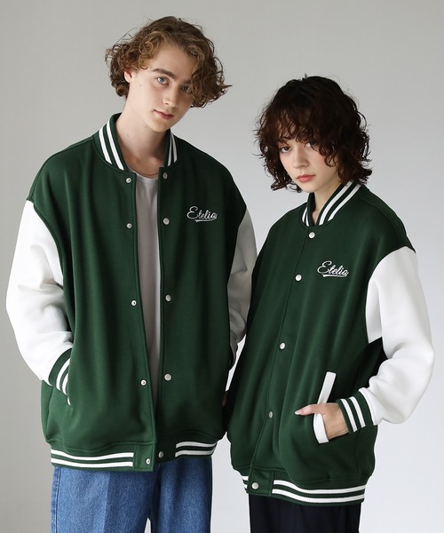 セール】袖切替胸ワンポイントロゴスウェットスタジャン（スタジャン