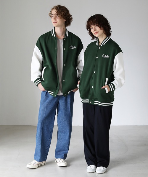 ETELIO（エテリオ）の「袖切替胸ワンポイントロゴスウェットスタジャン（スタジャン・メンズ・ワイン/ネイビー/ブラウン/ダークグリーン・S/M/L）」の21枚目の写真