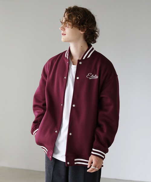 セール】袖切替胸ワンポイントロゴスウェットスタジャン（スタジャン