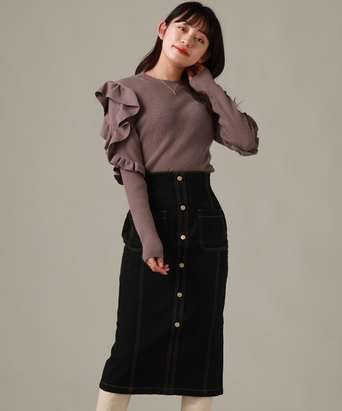 Cheek（チーク）の「袖フリルニット（ニット/セーター・レディース・アイボリー/モカ/チャコールグレー・MEDIUM）」の20枚目の写真