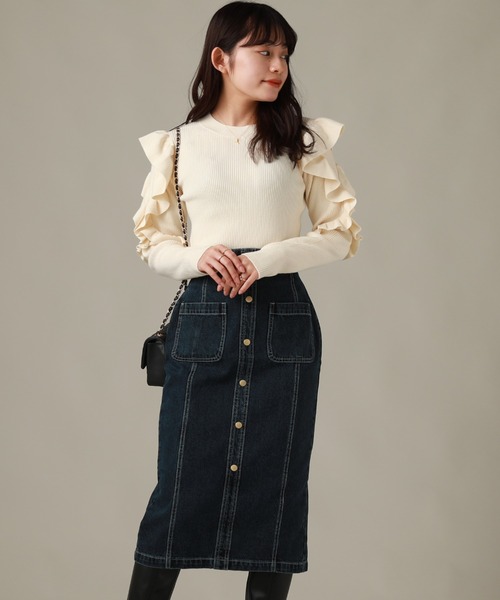 Cheek（チーク）の「袖フリルニット（ニット/セーター・レディース・アイボリー/モカ/チャコールグレー・MEDIUM）」の5枚目の写真