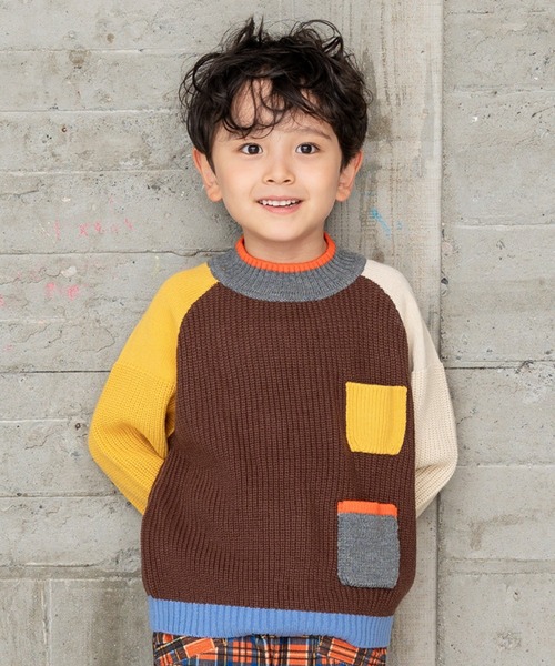 RAGMART（ラグマート）の「配色切り替えニット（ニット/セーター・キッズ・ブルー/ブラウン・100cm/110cm/120cm/130cm）」の2枚目の写真