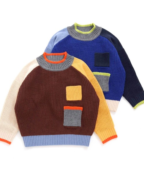 RAGMART（ラグマート）の「配色切り替えニット（ニット/セーター・キッズ・ブルー/ブラウン・100cm/110cm/120cm/130cm）」の3枚目の写真