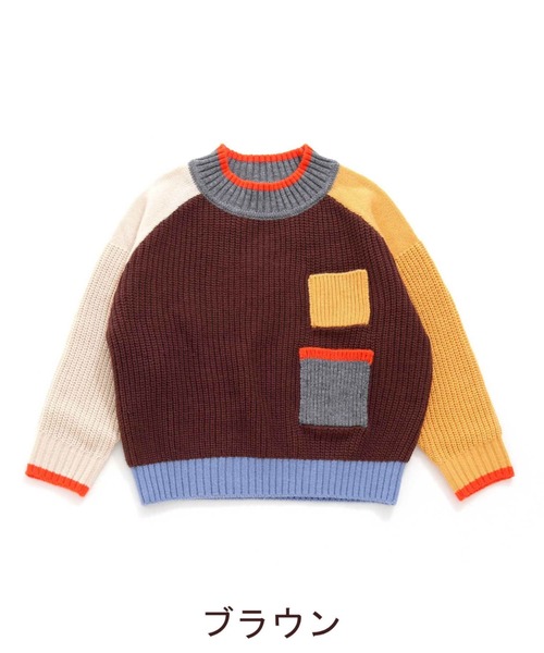 RAGMART（ラグマート）の「配色切り替えニット（ニット/セーター・キッズ・ブルー/ブラウン・100cm/110cm/120cm/130cm）」の4枚目の写真