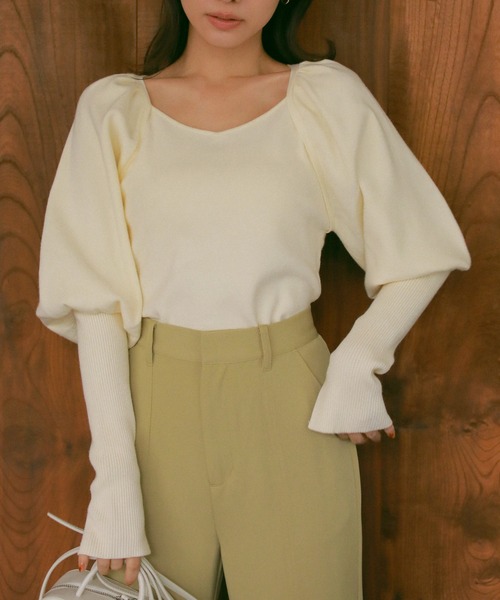 N WITH.（エヌウィズ）の「ボリュームショルダーニット（Tシャツ/カットソー・レディース・ワイン系/ブラック/ホワイト・FREE）」の8枚目の写真