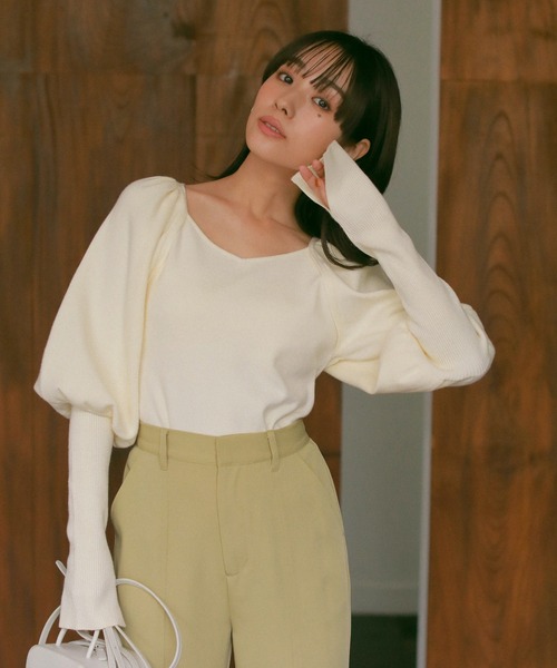 N WITH.（エヌウィズ）の「ボリュームショルダーニット（Tシャツ/カットソー・レディース・ワイン系/ブラック/ホワイト・FREE）」の7枚目の写真