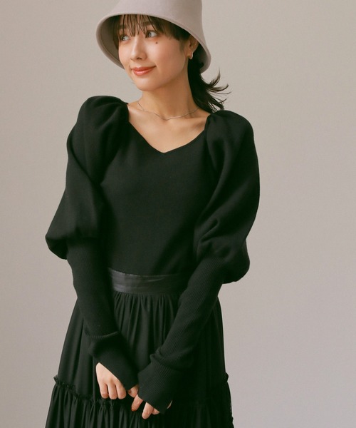 N WITH.（エヌウィズ）の「ボリュームショルダーニット（Tシャツ/カットソー・レディース・ワイン系/ブラック/ホワイト・FREE）」の11枚目の写真