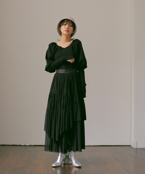 N WITH.（エヌウィズ）の「ボリュームショルダーニット（Tシャツ/カットソー・レディース・ワイン系/ブラック/ホワイト・FREE）」の9枚目の写真