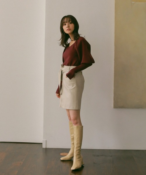 N WITH.（エヌウィズ）の「ボリュームショルダーニット（Tシャツ/カットソー・レディース・ワイン系/ブラック/ホワイト・FREE）」の14枚目の写真