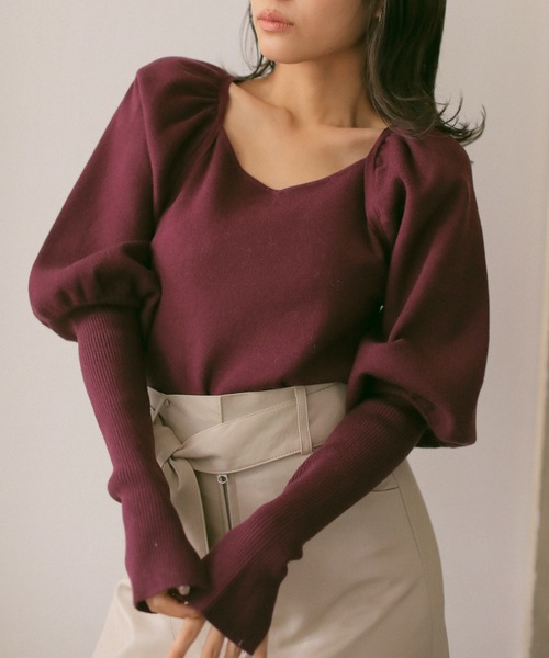 N WITH.（エヌウィズ）の「ボリュームショルダーニット（Tシャツ/カットソー・レディース・ワイン系/ブラック/ホワイト・FREE）」の15枚目の写真