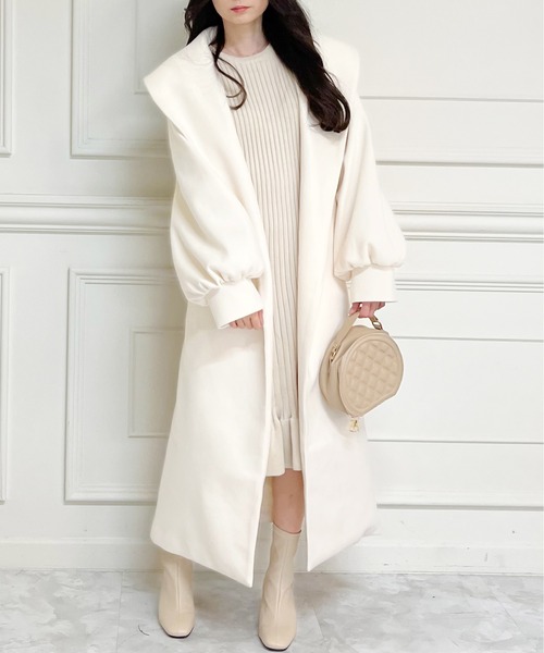 MIIA（ミーア）の「ショールカラーロングコート（その他アウター・レディース・オフホワイト/ベージュ/ブラック/ボルドー・FREE）」の12枚目の写真