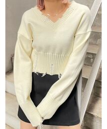 EMODA | ヘムクラッシュVネックニット(ニット/セーター)