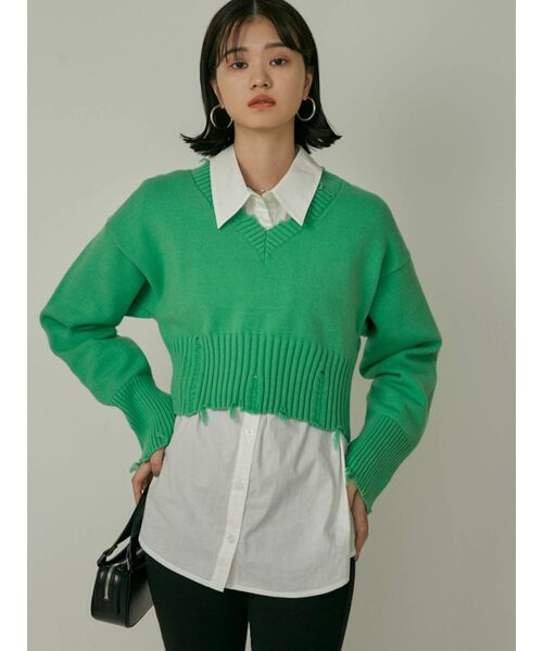 EMODA(エモダ)の「ヘムクラッシュVネックニット(ニット/セーター・レディース・パープル/グリーン/ブラック/アイボリー・FREE)」の14枚目の写真