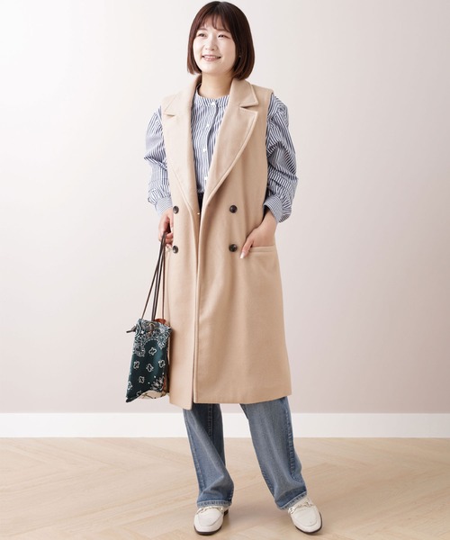 セール】ウール調素材ロングジレ（ベスト）｜BELLUNA PLUS（ベルーナ