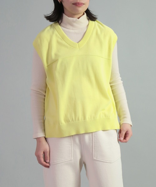 [OMNIGOD womens / オムニゴッド] 強撚コットンニット Vネックベスト