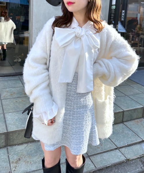 OLIVE des OLIVE（オリーブデオリーブ）の「【WEB限定］ミックス起毛カーディガン（カーディガン/ボレロ・レディース・ラベンダー/イエロー/ホワイト/ピンク/アイボリー・FREE）」の2枚目の写真