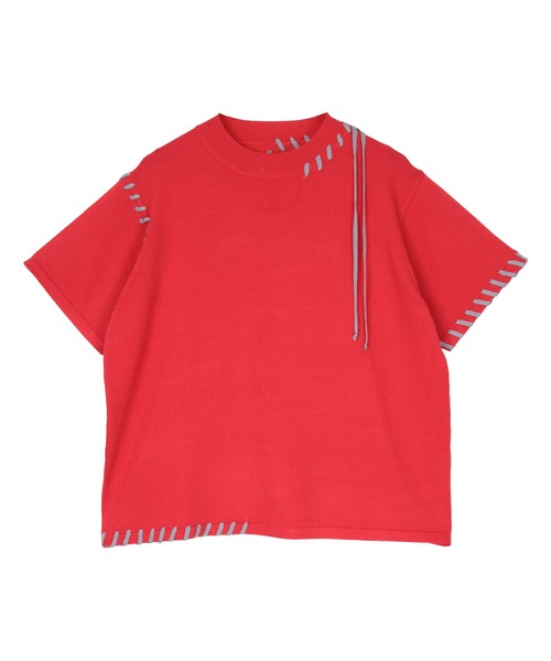 miette（ミエット）の「配色ステッチ半袖トップス（Tシャツ/カットソー・レディース・ネイビー/ベージュ/レッド/ブラック/オフホワイト/カーキ/ライトブルー・FREE）」の7枚目の写真