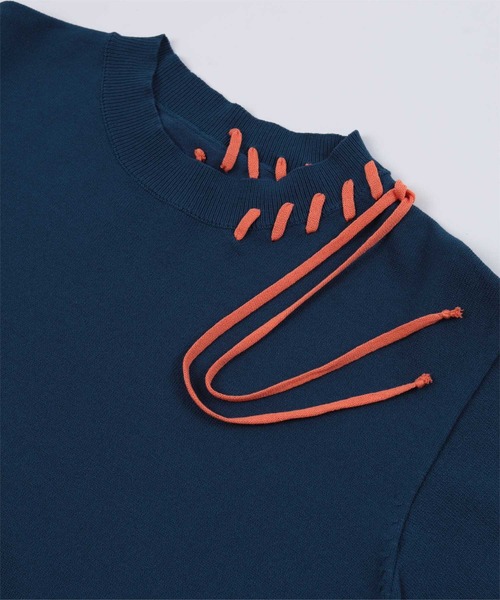 miette（ミエット）の「配色ステッチ半袖トップス（Tシャツ/カットソー・レディース・ネイビー/ベージュ/レッド/ブラック/オフホワイト/カーキ/ライトブルー・FREE）」の9枚目の写真