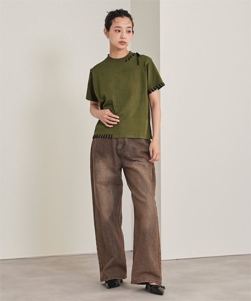 miette（ミエット）の「配色ステッチ半袖トップス（Tシャツ/カットソー・レディース・ネイビー/ベージュ/レッド/ブラック/オフホワイト/カーキ/ライトブルー・FREE）」の15枚目の写真