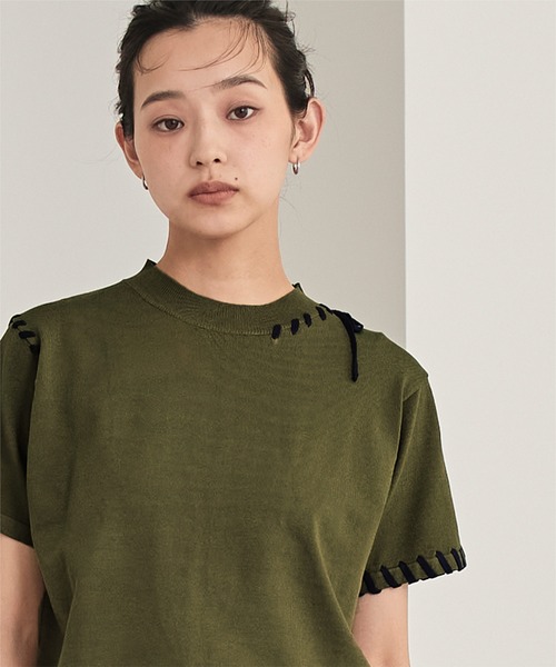 miette（ミエット）の「配色ステッチ半袖トップス（Tシャツ/カットソー・レディース・ネイビー/ベージュ/レッド/ブラック/オフホワイト/カーキ/ライトブルー・FREE）」の18枚目の写真