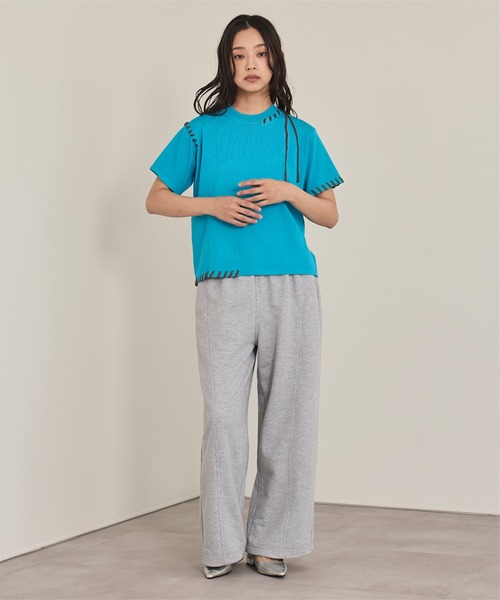 miette（ミエット）の「配色ステッチ半袖トップス（Tシャツ/カットソー・レディース・ネイビー/ベージュ/レッド/ブラック/オフホワイト/カーキ/ライトブルー・FREE）」の20枚目の写真