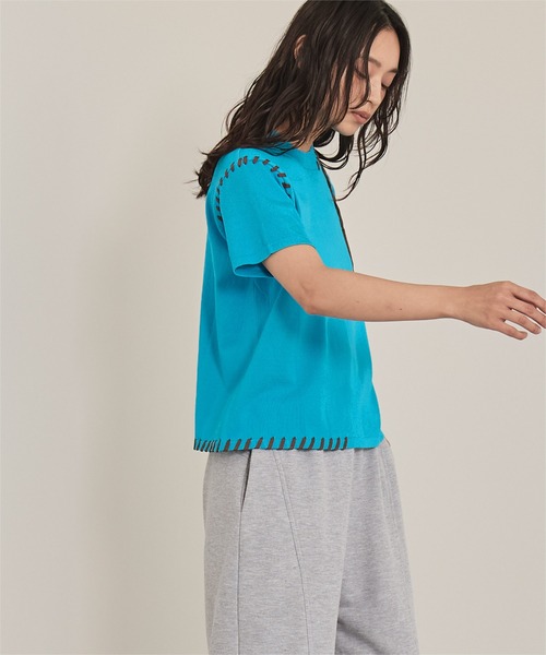 miette（ミエット）の「配色ステッチ半袖トップス（Tシャツ/カットソー・レディース・ネイビー/ベージュ/レッド/ブラック/オフホワイト/カーキ/ライトブルー・FREE）」の21枚目の写真