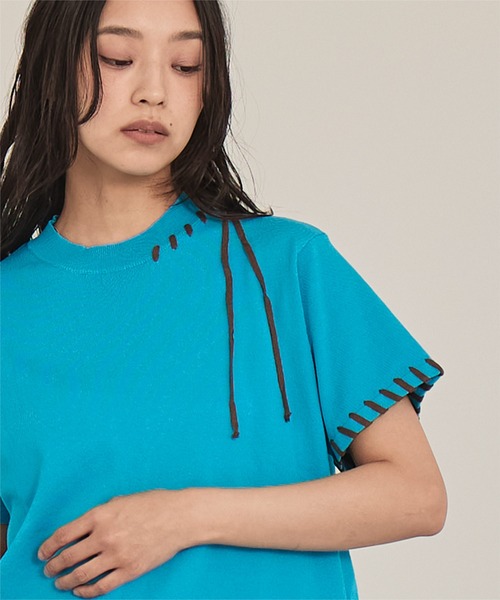 miette（ミエット）の「配色ステッチ半袖トップス（Tシャツ/カットソー・レディース・ネイビー/ベージュ/レッド/ブラック/オフホワイト/カーキ/ライトブルー・FREE）」の22枚目の写真