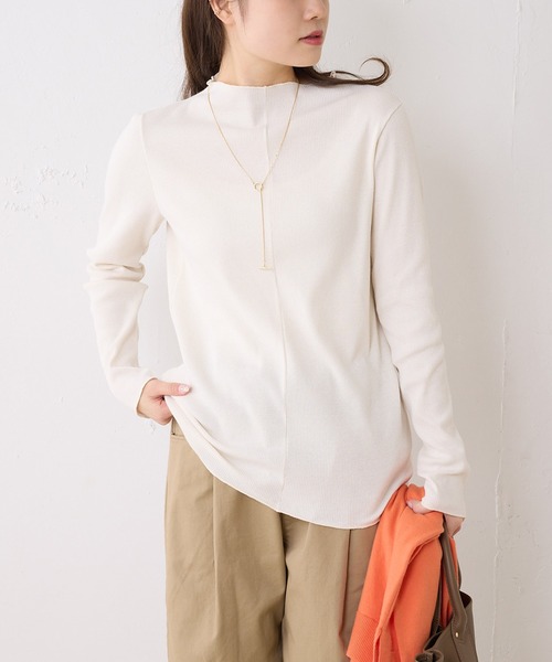 PUAL CE CIN(ピュアルセシン)の「プチハイネック テレコ染め分けボーダーアソートロンT(Tシャツ/カットソー・レディース・オフホワイト/ブラック系その他/ナチュラル/ベージュ系その他・FREE)」の2枚目の写真
