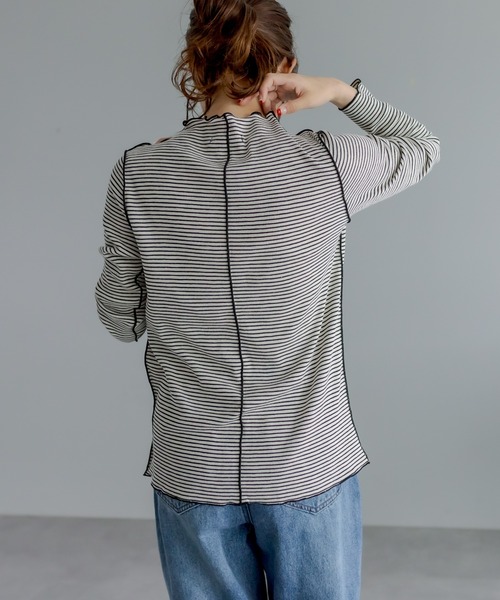 PUAL CE CIN(ピュアルセシン)の「プチハイネック テレコ染め分けボーダーアソートロンT(Tシャツ/カットソー・レディース・オフホワイト/ブラック系その他/ナチュラル/ベージュ系その他・FREE)」の20枚目の写真