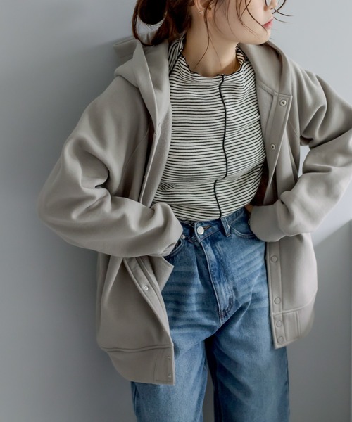 PUAL CE CIN(ピュアルセシン)の「プチハイネック テレコ染め分けボーダーアソートロンT(Tシャツ/カットソー・レディース・オフホワイト/ブラック系その他/ナチュラル/ベージュ系その他・FREE)」の9枚目の写真