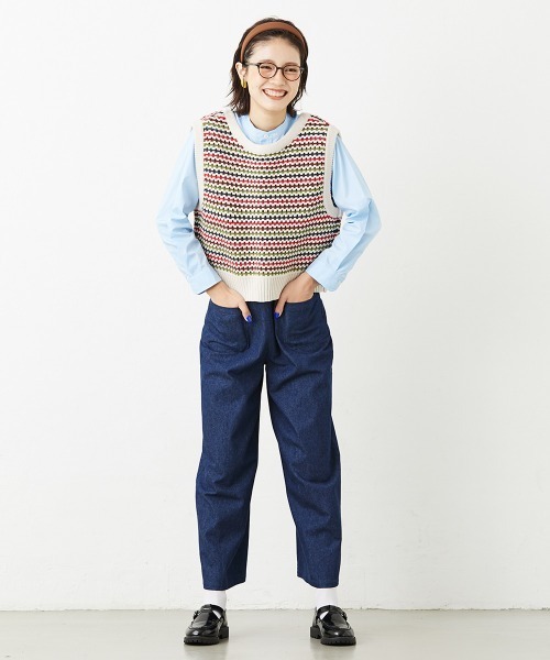 Le temps riche(ルタンリッシュ)の「2WAYマルチボーダージャガードニットベスト<Le temps riche>(ベスト・レディース・アイボリー/ネイビー・M/L)」の4枚目の写真