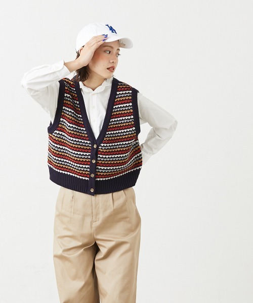 Le temps riche(ルタンリッシュ)の「2WAYマルチボーダージャガードニットベスト<Le temps riche>(ベスト・レディース・アイボリー/ネイビー・M/L)」の6枚目の写真