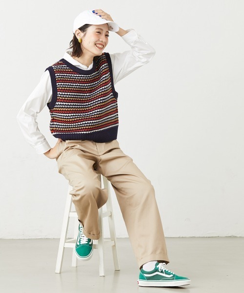 Le temps riche(ルタンリッシュ)の「2WAYマルチボーダージャガードニットベスト<Le temps riche>(ベスト・レディース・アイボリー/ネイビー・M/L)」の7枚目の写真
