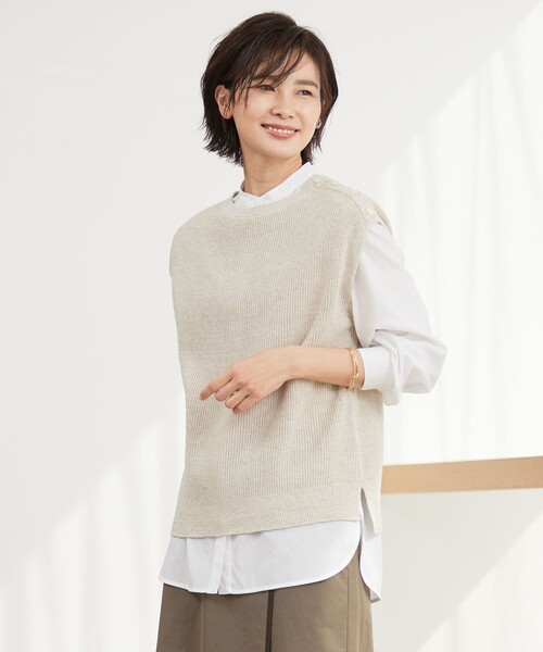 J.PRESS Ladies（J.プレス レディス）の「【洗える】 リネンコットン ニットベスト（ベスト・レディース・ライトグレー系/ベージュ系/ダルブルー系/ネイビー系・SMALL）」の3枚目の写真