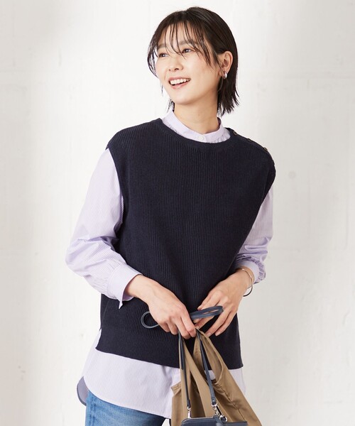 J.PRESS Ladies（J.プレス レディス）の「【洗える】 リネンコットン ニットベスト（ベスト・レディース・ライトグレー系/ベージュ系/ダルブルー系/ネイビー系・SMALL）」の4枚目の写真