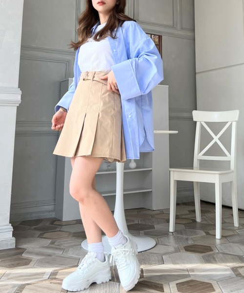 moment+（モーメントプラス）の「ベルト付きタックミニスカパン（スカート・レディース・アイボリー/ベージュ/ブラック/カーキ・M/L/S）」の21枚目の写真