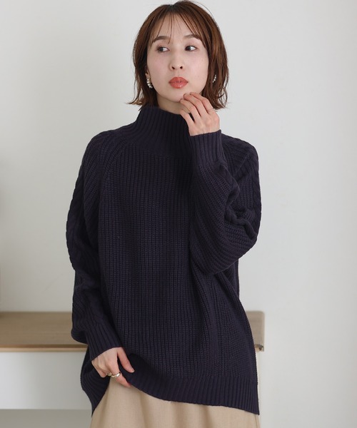 ElegChic(エレグシック)の「ケーブル片畔編みセーター(ニット/セーター・レディース・ブラック/グレイッシュベージュ/ネイビー・L/3L/5L)」の16枚目の写真
