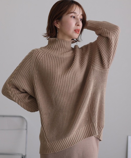 ElegChic(エレグシック)の「ケーブル片畔編みセーター(ニット/セーター・レディース・ブラック/グレイッシュベージュ/ネイビー・L/3L/5L)」の14枚目の写真
