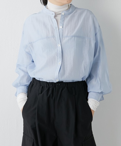 Whim Gazette（ウィムガゼット）の「【THE PAUSE】2WAYシアーシャツ（シャツ/ブラウス・レディース・サックスブルー/ホワイト系その他/パープル・FREE）」の2枚目の写真