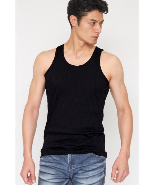 TORNADO MART（トルネードマート）の「TORNADO MART∴ダイヤプリーツタックJQタンクトップ（タンクトップ・メンズ・ホワイト/ブラック・M/LL/L）」の2枚目の写真