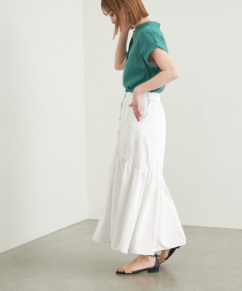 B.C STOCK（ベーセーストック）の「フロントボタンマーメイドギャザースカート（スカート・レディース・ブラック/グリーン/ホワイト・FREE）」の9枚目の写真