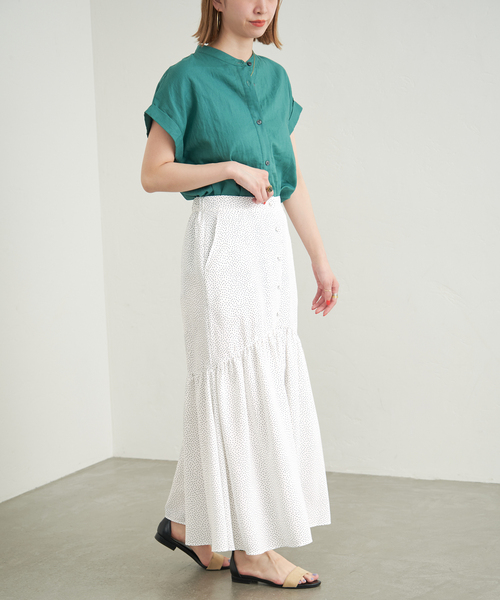 B.C STOCK（ベーセーストック）の「フロントボタンマーメイドギャザースカート（スカート・レディース・ブラック/グリーン/ホワイト・FREE）」の11枚目の写真